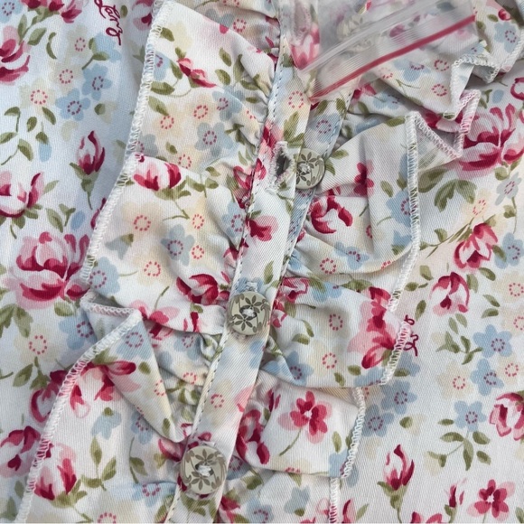 Lanz Of Salzburg Cotton Twill Floral Blouse Ruffled New Large Pink - Picture 7 of 8